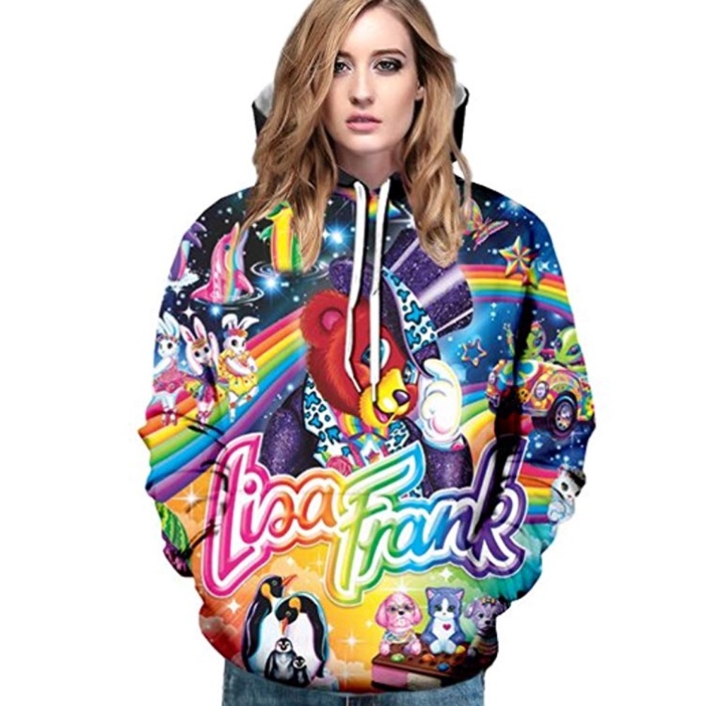Lisa Frank 90's Bear Rainbow Rave Festival Hoodie - Picture 4 of 8